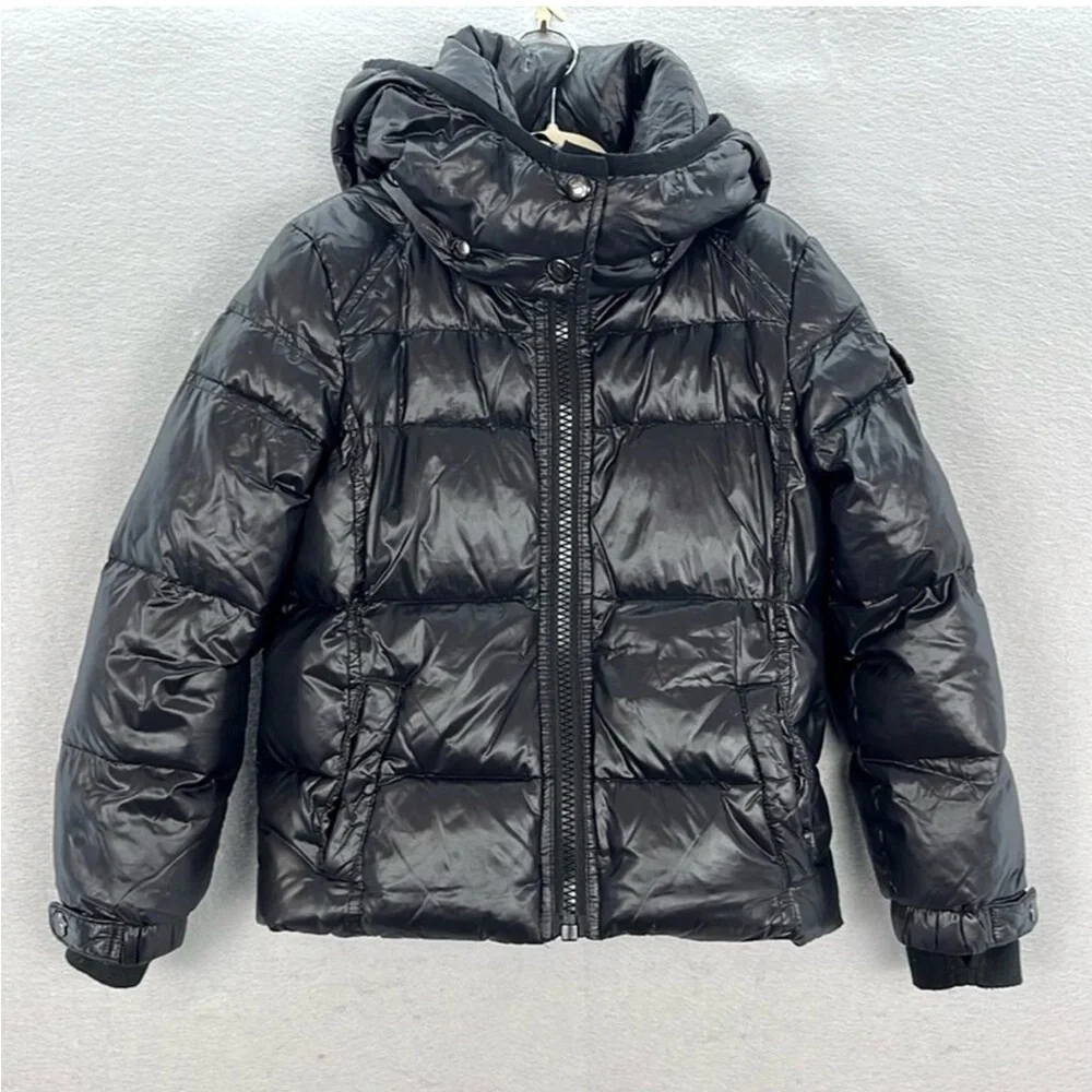 S13 - little girls black Matt finish down puffer full zip hooded winter jacket 4